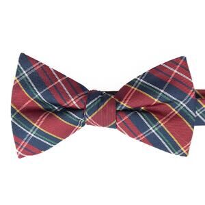 Izod Self Tie Red Tartan Plaid Christmas 100% Silk Bow Tie